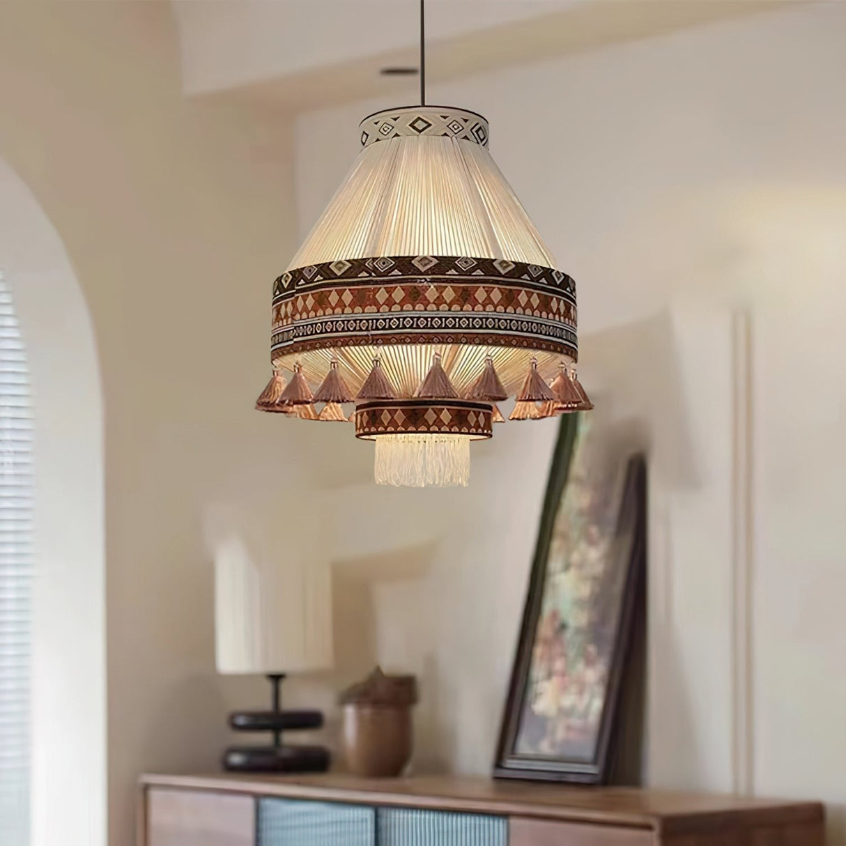 FringeLuxe Bohemian Pendelleuchte | Handgefertigte Quastenlampe | Warmes Ambiente | Stilvolle Beleuchtung