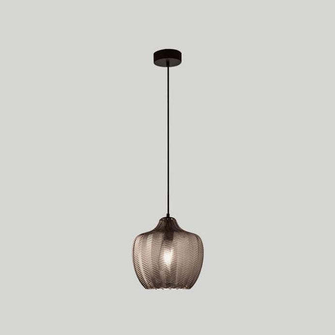 LuxeWave Nordic Glas-Pendelleuchte | Wellenstruktur | 1-Licht Barrel Design | Rauchgrau & Cognac Optionen
