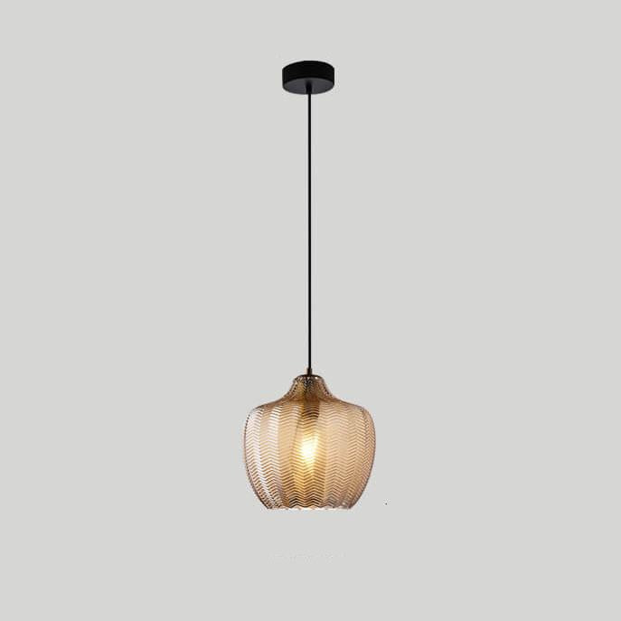 LuxeWave Nordic Glas-Pendelleuchte | Wellenstruktur | 1-Licht Barrel Design | Rauchgrau & Cognac Optionen