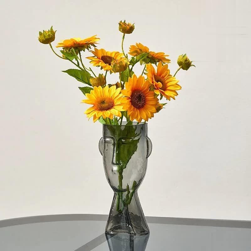 Visari Glas Vase mit Gesichtsmotiv | Handgefertigt | Kunstvolles Design | Dekoration für Zuhause