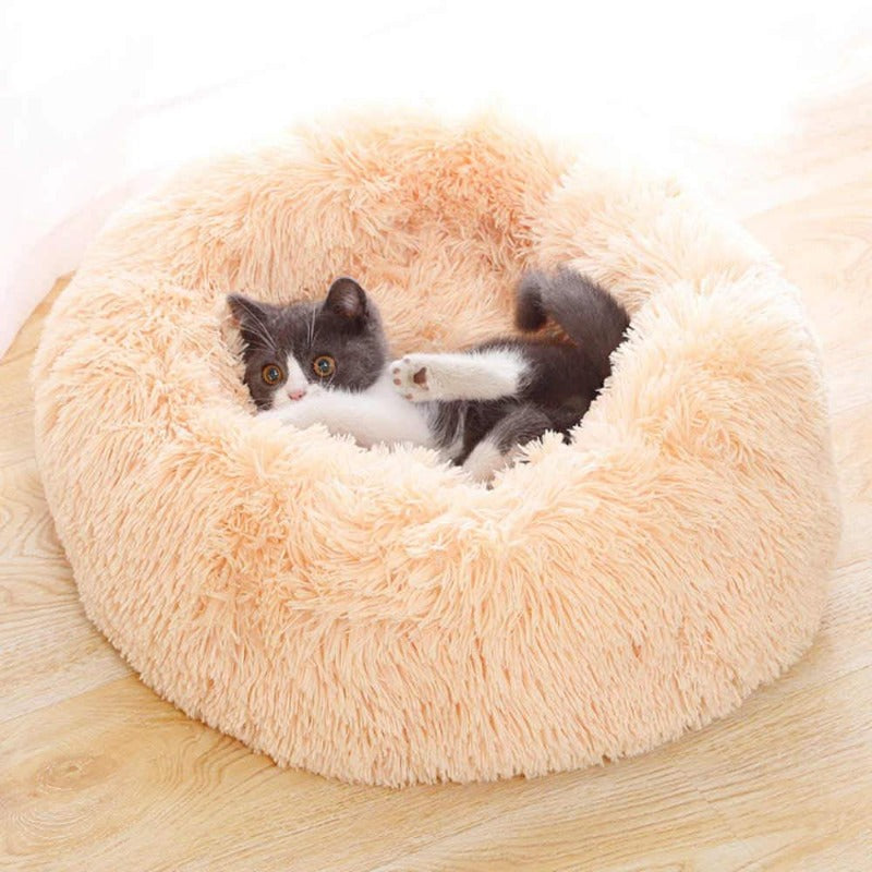 PawNest Beruhigendes Donut-Katzenbett | Rundes Plüsch Nest | Stresslindernd & Gemütlich | Perfekt für Katzen & kleine Hunde