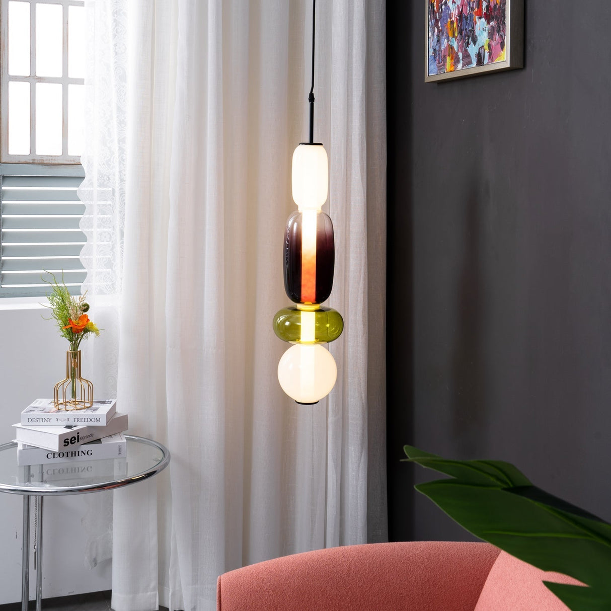 CrystalGlaze Pendelleuchte aus kandiertem Glas | Elegantes Lichtdesign | Dimmbar | Perfekt für Esszimmer & Wohnzimmer