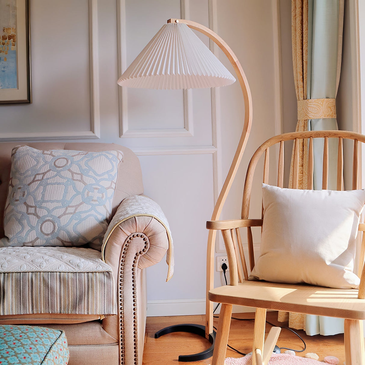 LunaArch Stehleuchte im Caprani Design | LED Beleuchtung | Modernes Holz-Look | Elegante Wohnraum-Deko