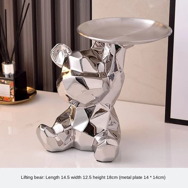 GoldenBear Keramik-Spardose | Vergoldete Bärenfigur mit Ablagefach | Schreibtischdekoration & Organisation