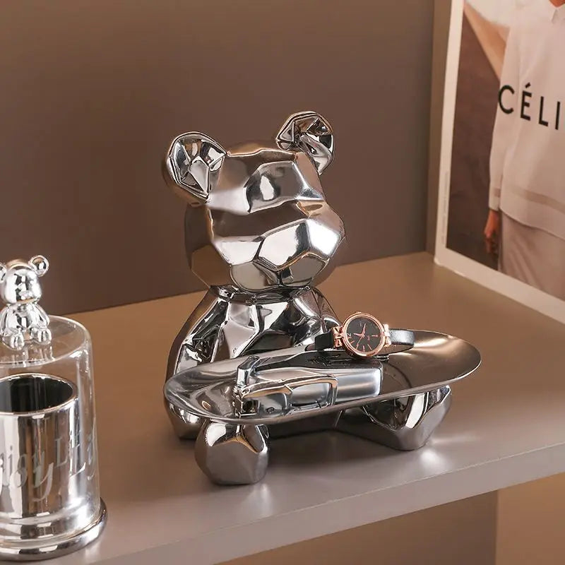 GoldenBear Keramik-Spardose | Vergoldete Bärenfigur mit Ablagefach | Schreibtischdekoration & Organisation