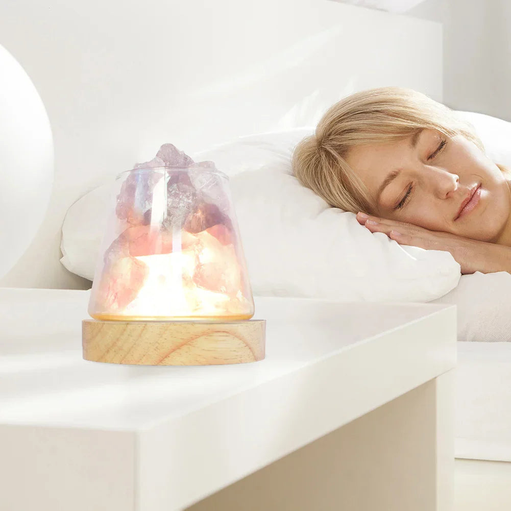 PureAura Kristallleuchte | Himalaya Salzlampe mit Öl-Diffusor | Nachtlicht & Luftreinigung