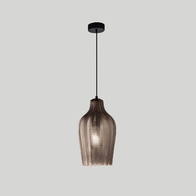 LuxeWave Nordic Glas-Pendelleuchte | Wellenstruktur | 1-Licht Barrel Design | Rauchgrau & Cognac Optionen