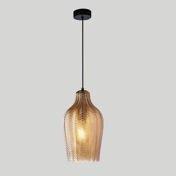 LuxeWave Nordic Glas-Pendelleuchte | Wellenstruktur | 1-Licht Barrel Design | Rauchgrau & Cognac Optionen
