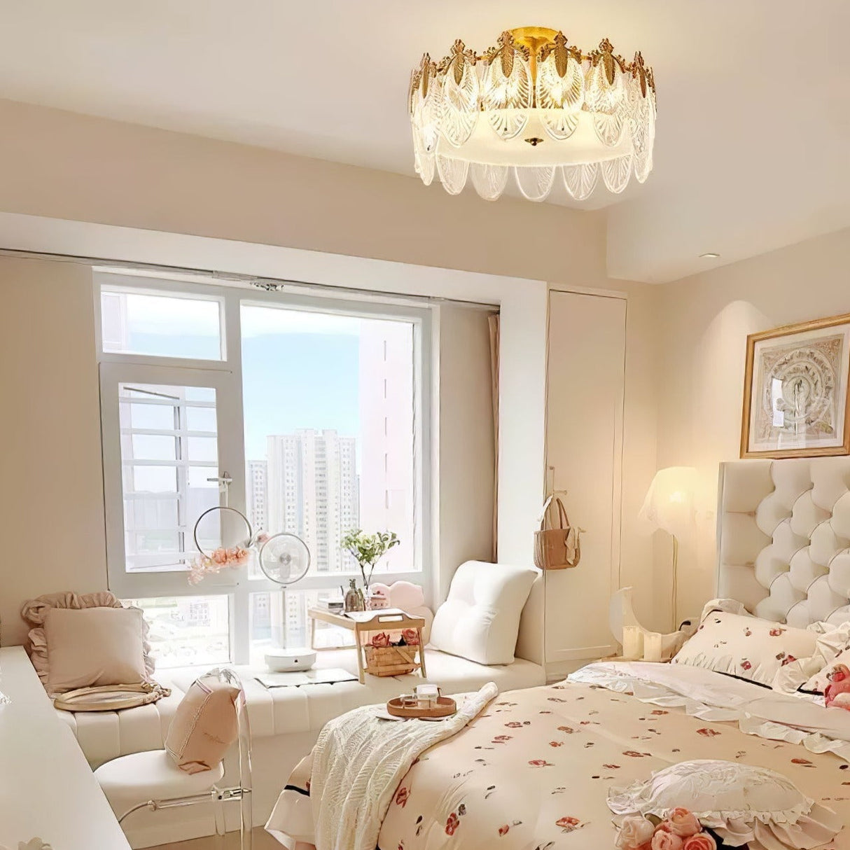 VeraLuxe Decorative Glass Round Chandelier | Elegante Deckenleuchte | Luxus Kronleuchter | Deko für Zuhause