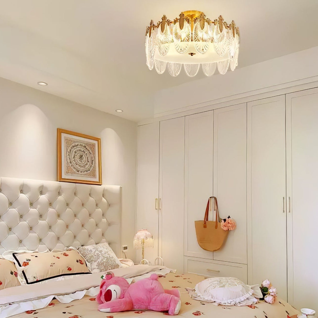 VeraLuxe Decorative Glass Round Chandelier | Elegante Deckenleuchte | Luxus Kronleuchter | Deko für Zuhause