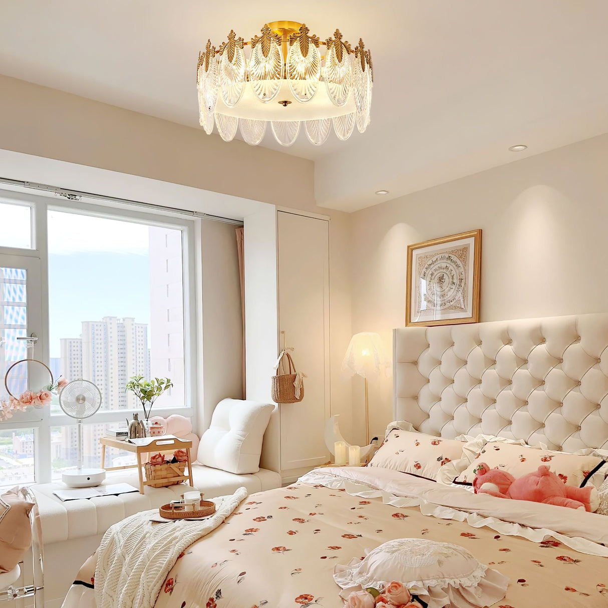 VeraLuxe Decorative Glass Round Chandelier | Elegante Deckenleuchte | Luxus Kronleuchter | Deko für Zuhause