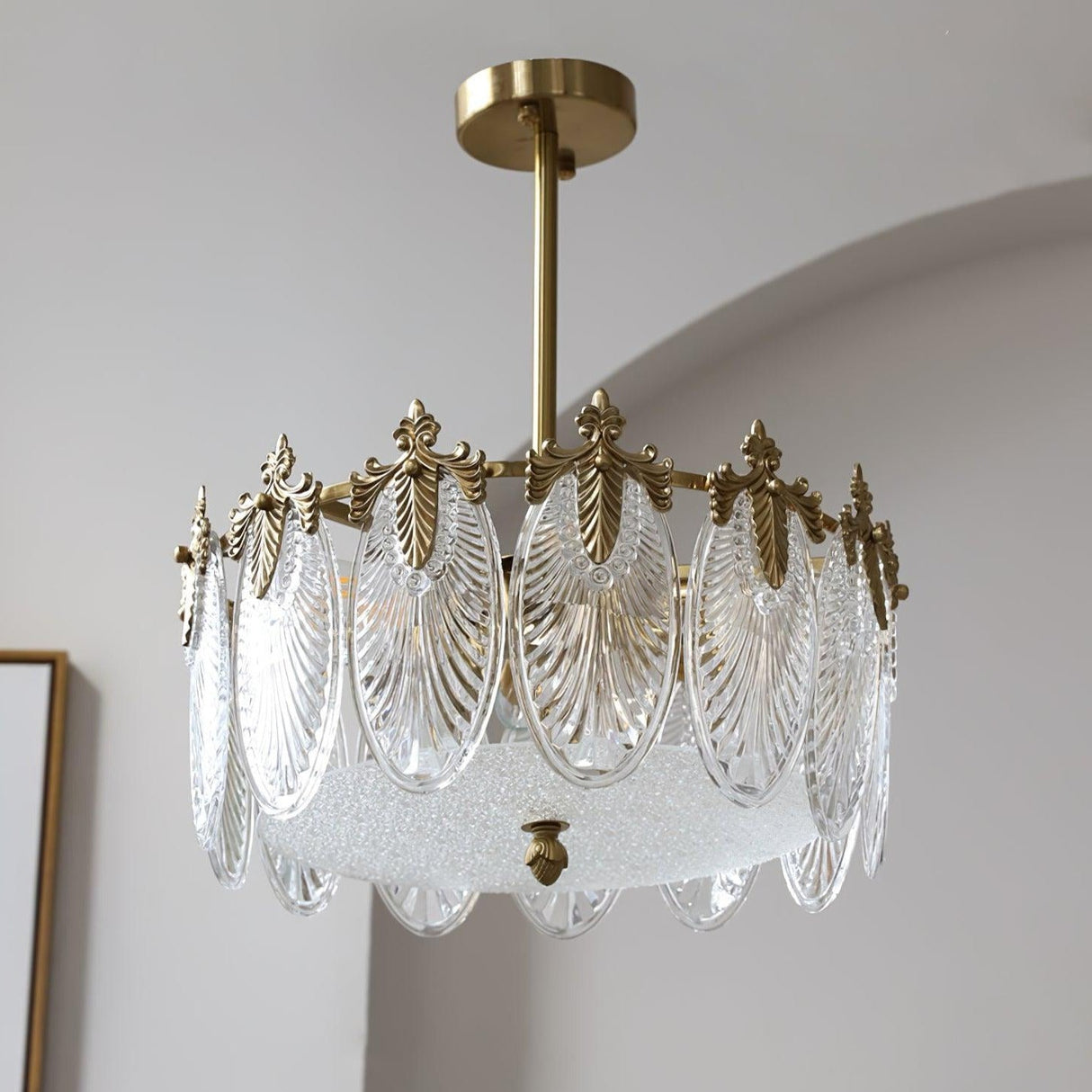 VeraLuxe Decorative Glass Round Chandelier | Elegante Deckenleuchte | Luxus Kronleuchter | Deko für Zuhause