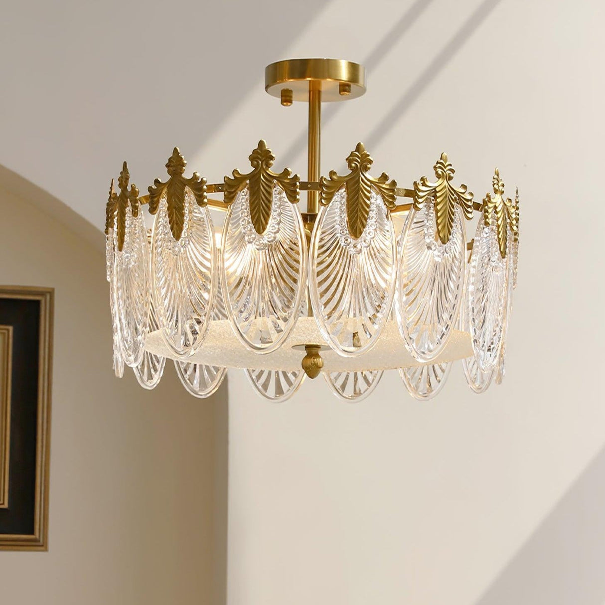 VeraLuxe Decorative Glass Round Chandelier | Elegante Deckenleuchte | Luxus Kronleuchter | Deko für Zuhause