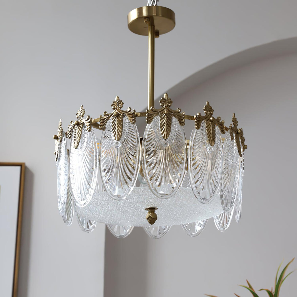 VeraLuxe Decorative Glass Round Chandelier | Elegante Deckenleuchte | Luxus Kronleuchter | Deko für Zuhause