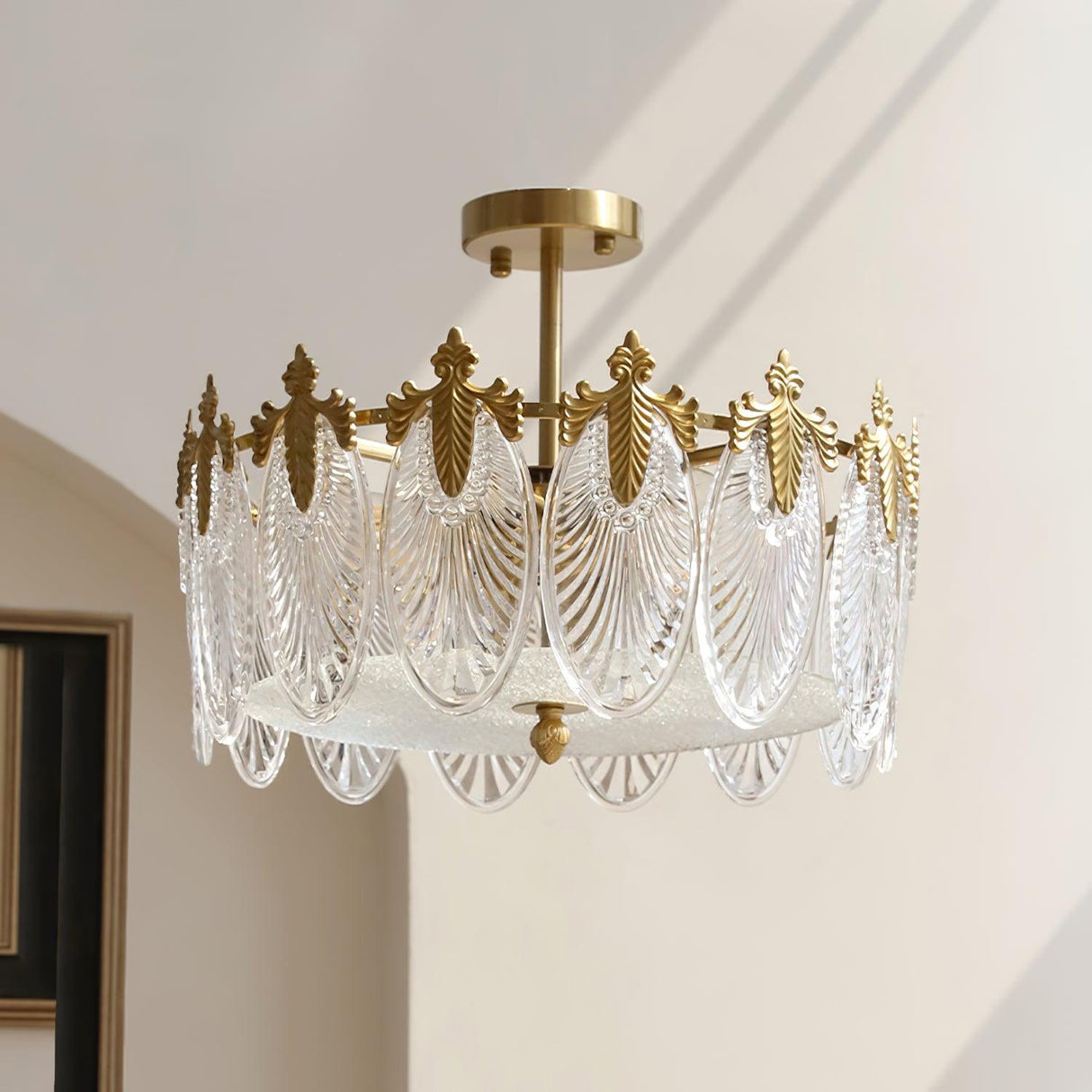 VeraLuxe Decorative Glass Round Chandelier | Elegante Deckenleuchte | Luxus Kronleuchter | Deko für Zuhause