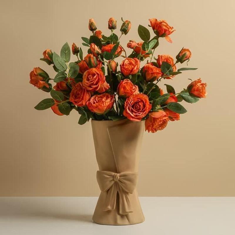 Veloura Schleifen-Keramik Vase | Elegante Deko | Zeitloses Design | Für Wohnzimmer & Schlafzimmer