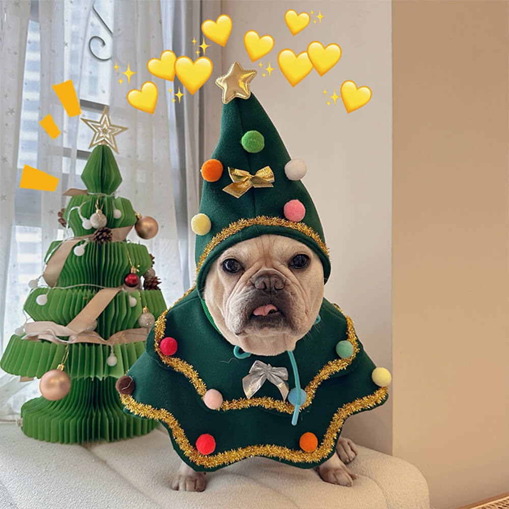 FestivePaws Weihnachtskostüm für Hunde & Katzen | Weihnachtsbaum Outfit | Hut & Umhang Set | Cosplay für Haustiere