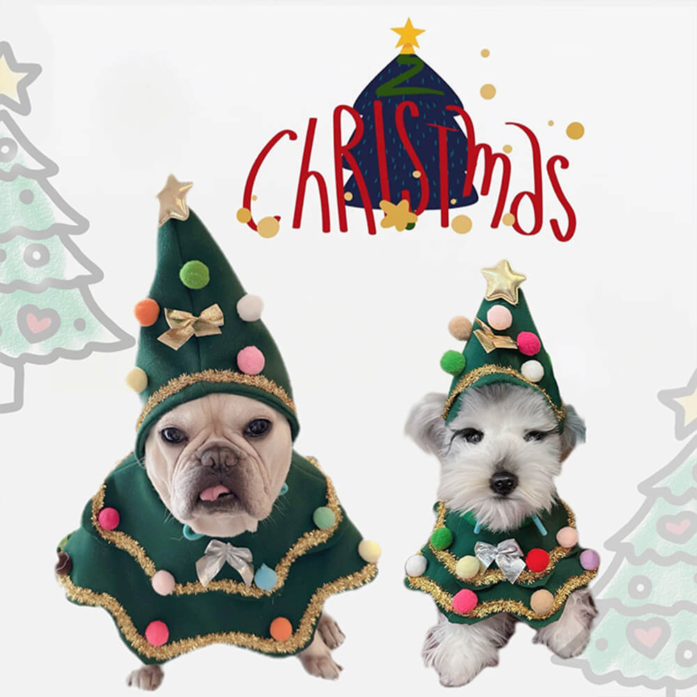 FestivePaws Weihnachtskostüm für Hunde & Katzen | Weihnachtsbaum Outfit | Hut & Umhang Set | Cosplay für Haustiere