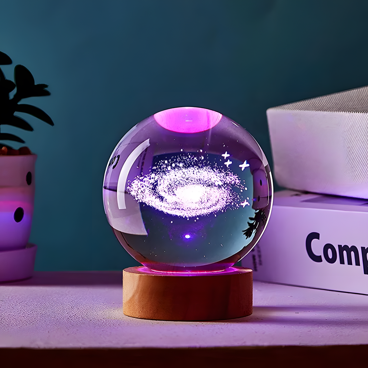 CosmoSphere 3D Kristallkugel | Galaxie-Dekoration | LED Sockel | Magisches Universum | Perfektes Geschenk