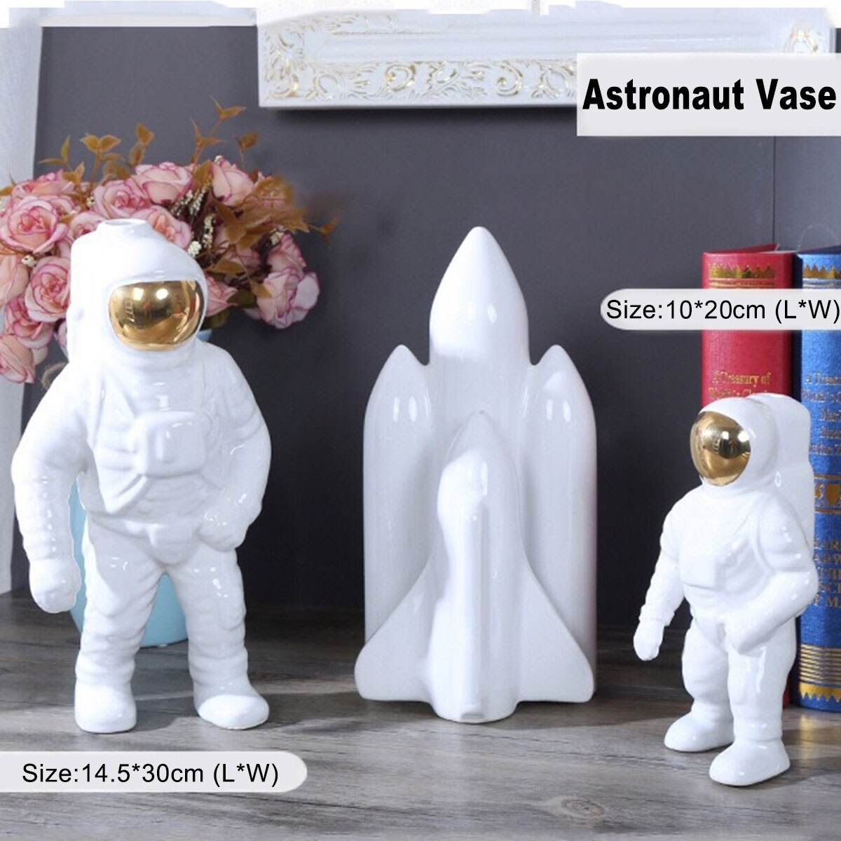 AstroVase Gold Space Man Keramik Vase | Astronaut Skulptur | Kreative Deko für Zuhause & Garten