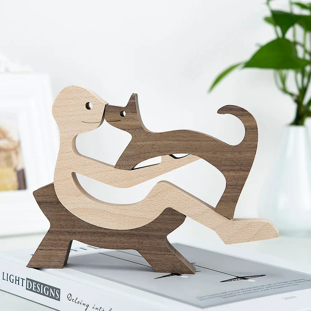 WoodPaw Nordische Hundeskulptur aus Holz | Handgefertigte Tierfigur | Minimalistische Dekoration | Zeitloses Design