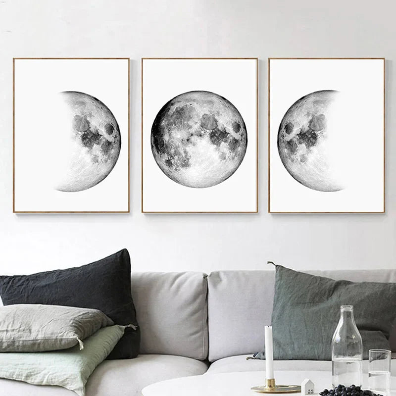 LunaNova Wandbild | Mondphasen Leinwand | Stilvolle Wanddekoration | Astronomisches Kunstwerk