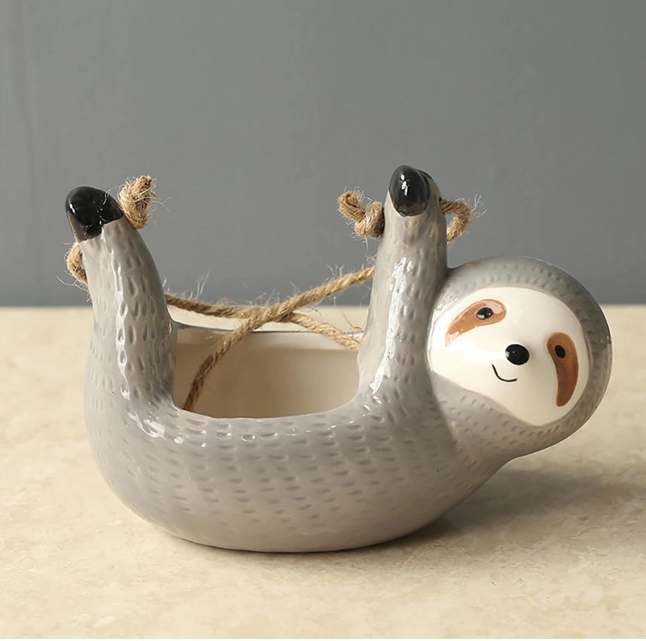 ChillPaws Hängender Keramik-Pflanztopf für Sukkulenten | Faultier-Design | Stilvolle Deko für Zuhause & Garten