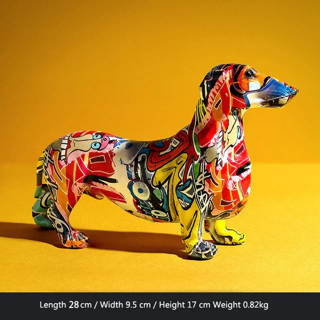 GraffiPup Graffiti Hundeskulptur | Moderne Dekofigur | Bunter Dackel im Nordic Stil | Tischdekoration für Zuhause & Büro