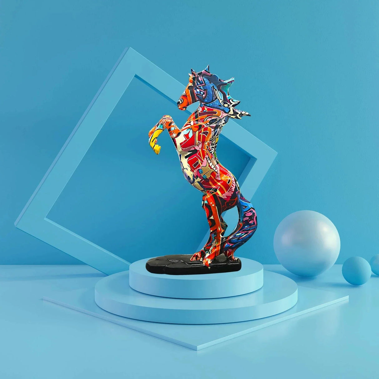 GraffiHorse Künstlerische Pferdestatuette | Graffiti Dekofigur | Skulptur für Wohnzimmer & Moderne Inneneinrichtung | Ästhetisches Highlight