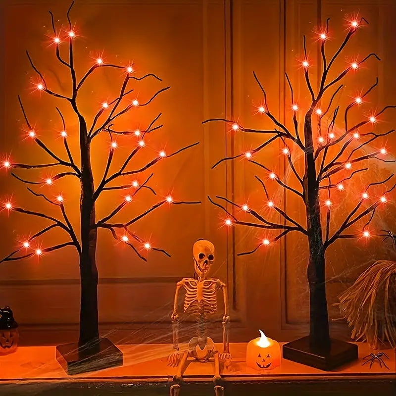 GlowHaunt LED Halloween Birkenbaum | Stimmungslicht | Leuchtende Deko in Orange & Lila