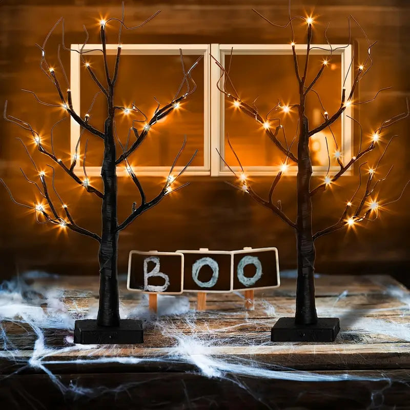 GlowHaunt LED Halloween Birkenbaum | Stimmungslicht | Leuchtende Deko in Orange & Lila