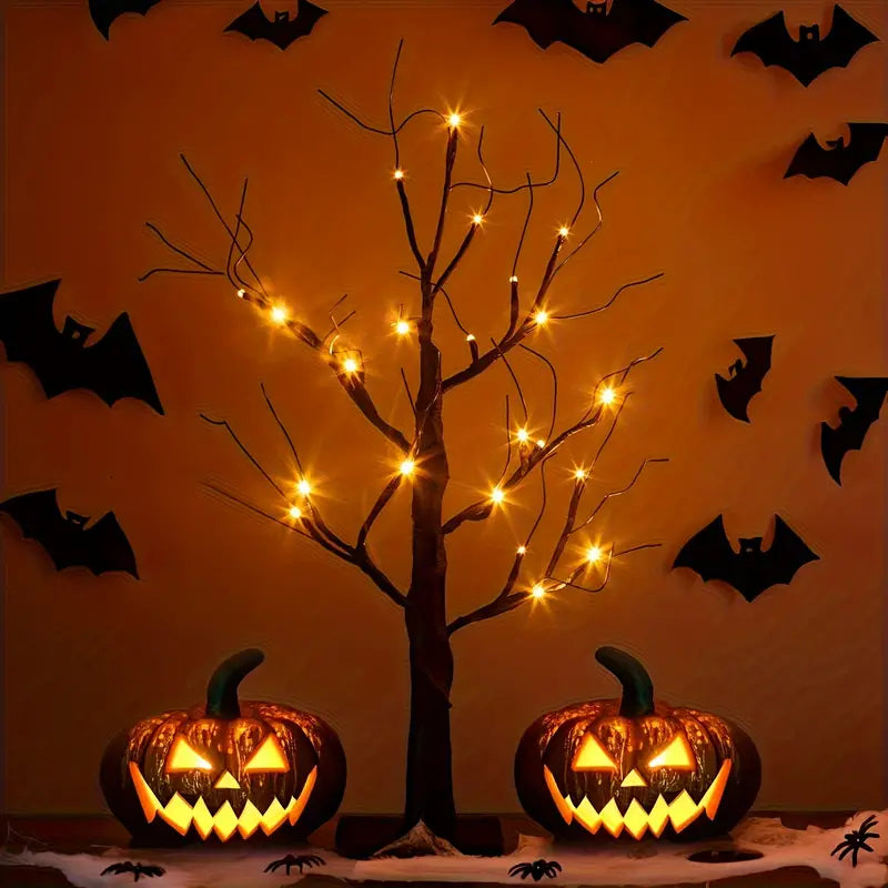 GlowHaunt LED Halloween Birkenbaum | Stimmungslicht | Leuchtende Deko in Orange & Lila