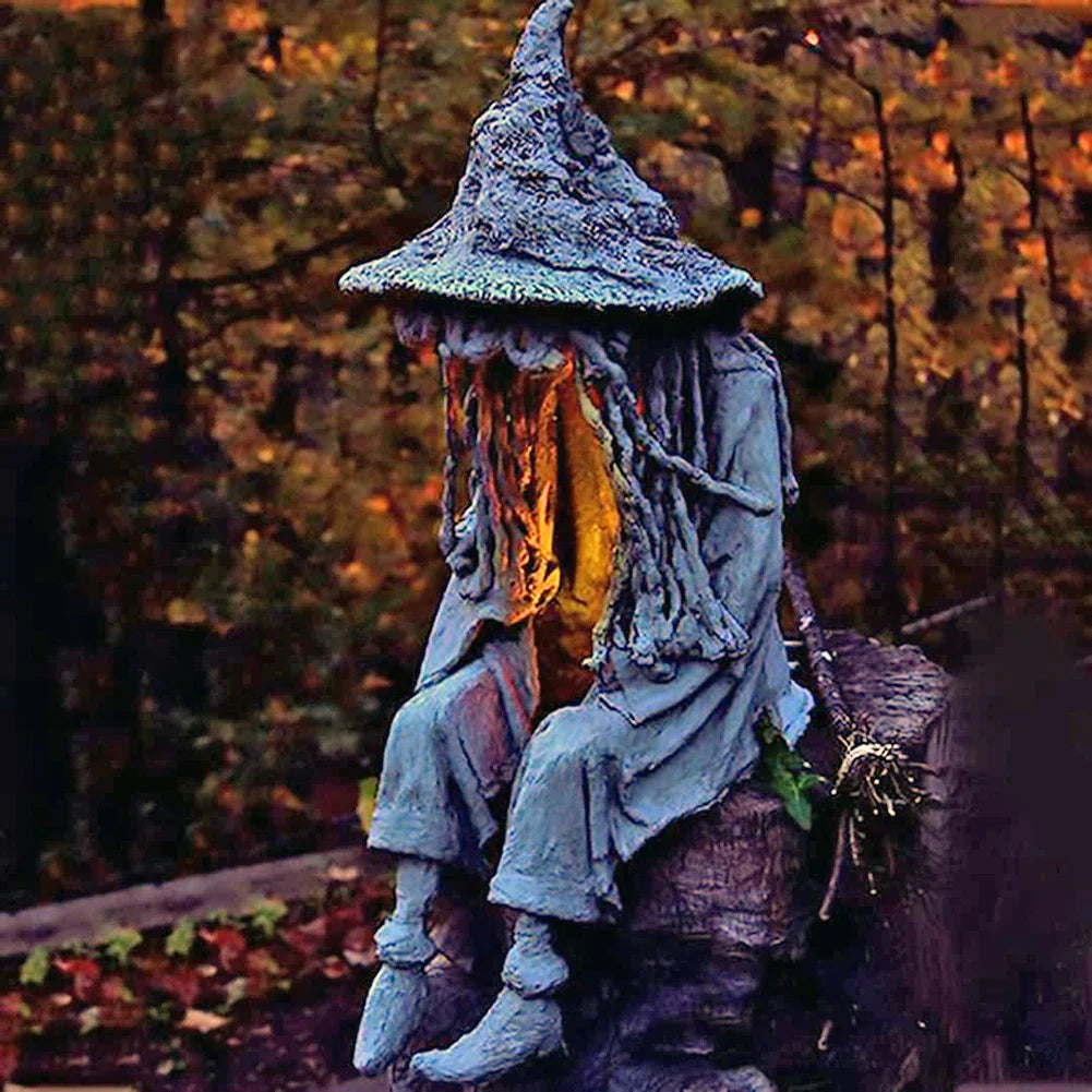 MysticGlow Solarbetriebene Hexen-Statue | Magisches Gartenlicht | Stimmungsvolle Solarleuchte für Außenbereich