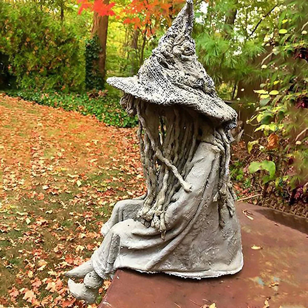 MysticGlow Solarbetriebene Hexen-Statue | Magisches Gartenlicht | Stimmungsvolle Solarleuchte für Außenbereich