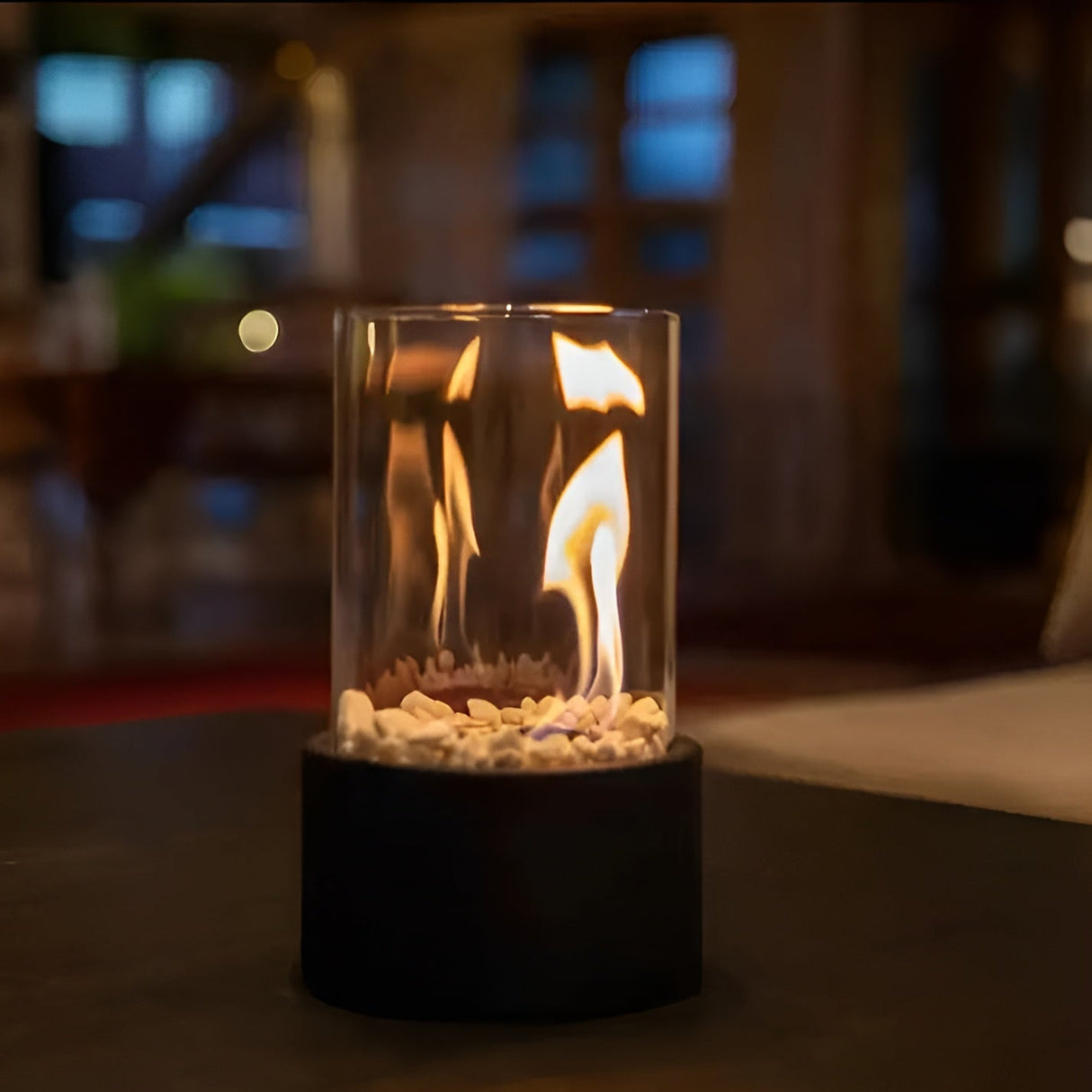 IgnisLume Tischfeuerstelle | Elegantes Design mit Metallbasis | Stimmungsvolles Tischfeuer für Innen & Außen