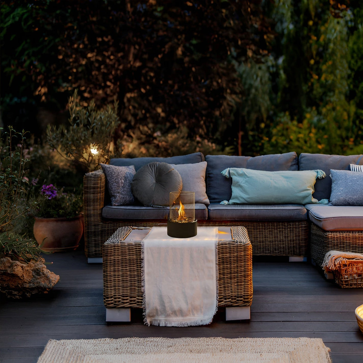 IgnisLume Tischfeuerstelle | Elegantes Design mit Metallbasis | Stimmungsvolles Tischfeuer für Innen & Außen