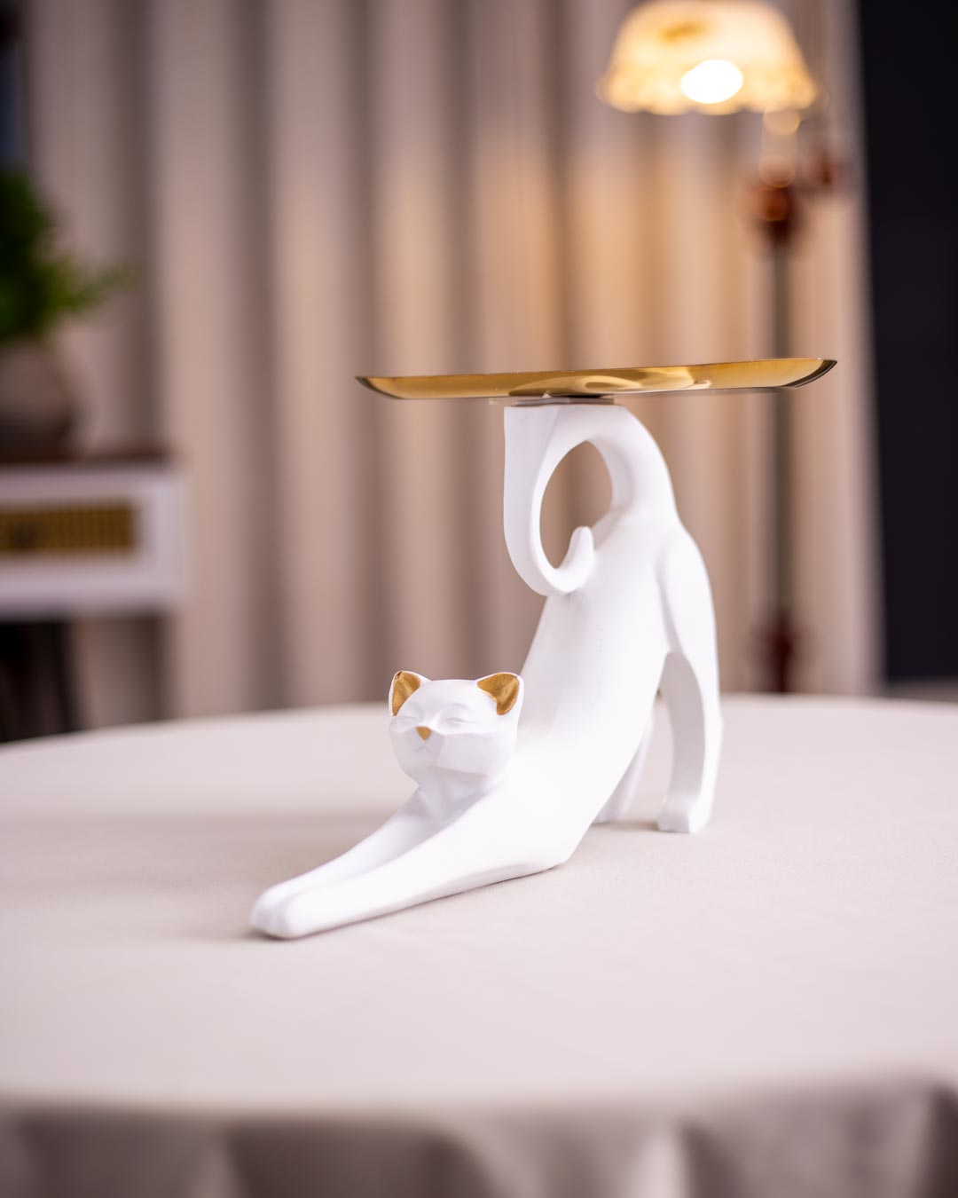 Felinova Tray-Tailed Katzenfigur | Einzigartige Deko-Skulptur | Modernes Design | Praktische Ablage