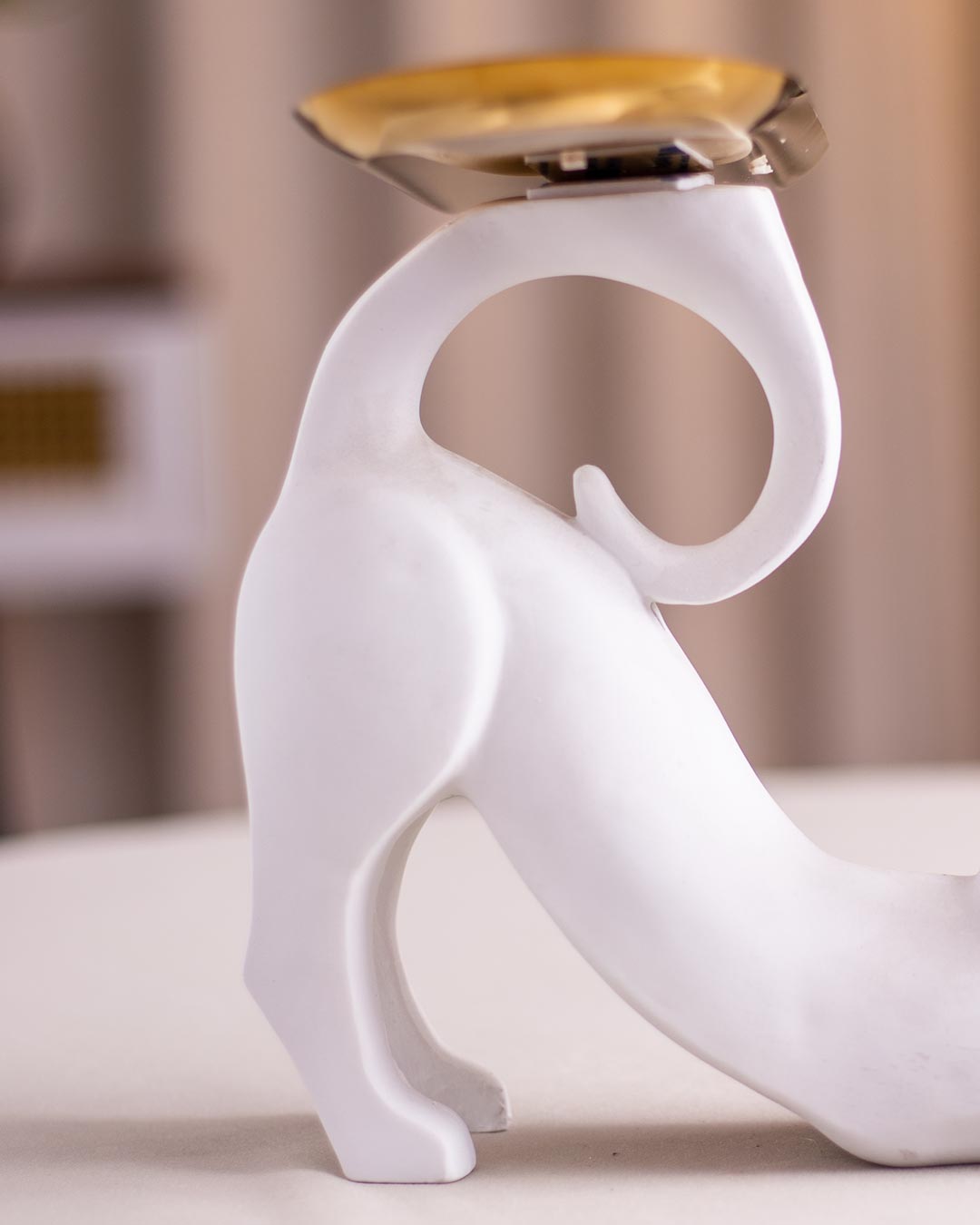 Felinova Tray-Tailed Katzenfigur | Einzigartige Deko-Skulptur | Modernes Design | Praktische Ablage