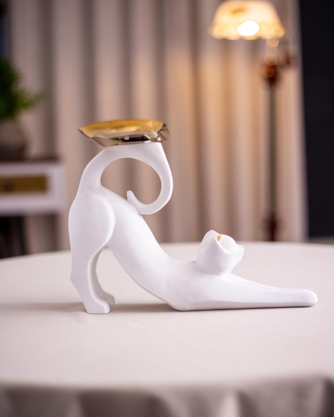 Felinova Tray-Tailed Katzenfigur | Einzigartige Deko-Skulptur | Modernes Design | Praktische Ablage