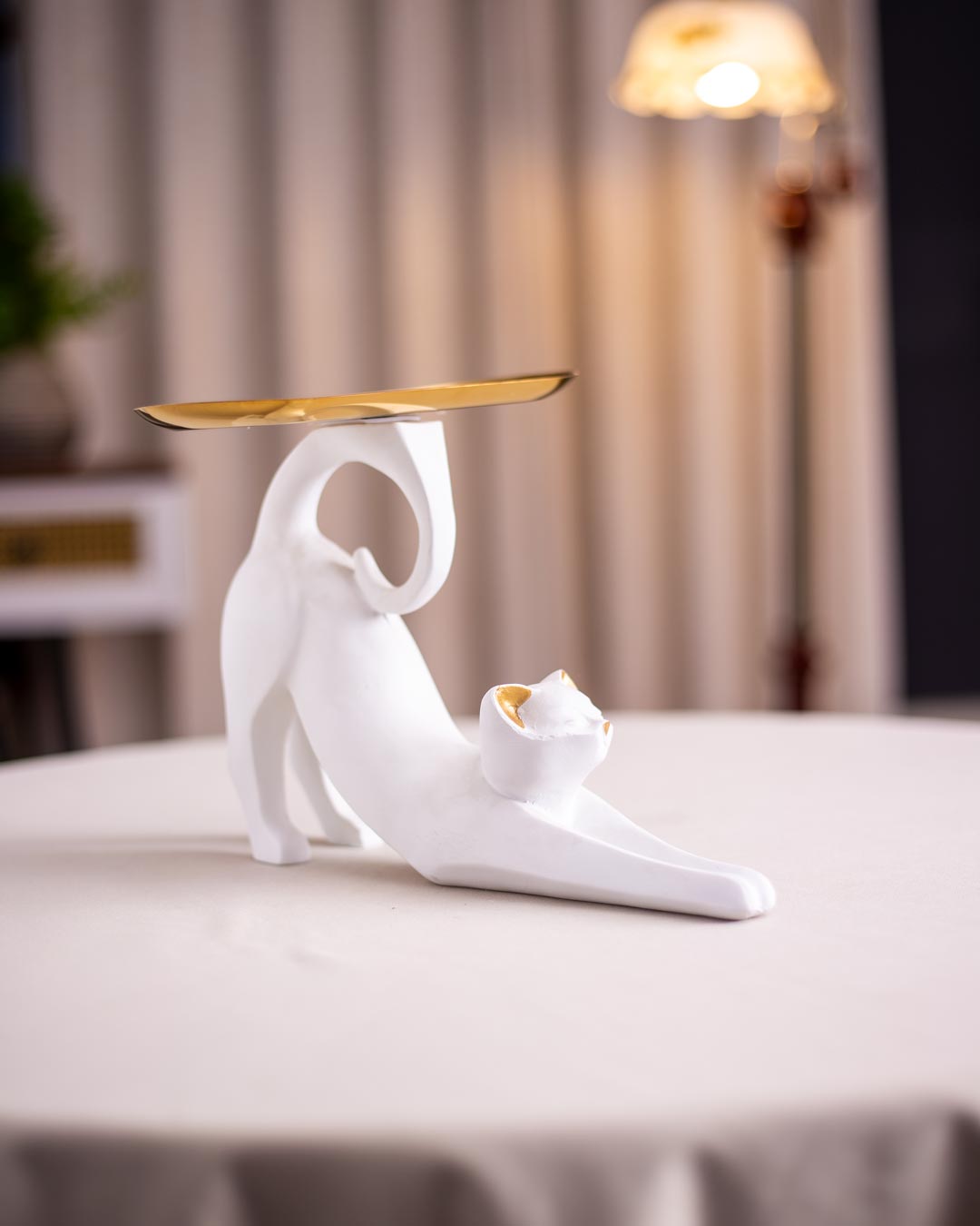 Felinova Tray-Tailed Katzenfigur | Einzigartige Deko-Skulptur | Modernes Design | Praktische Ablage