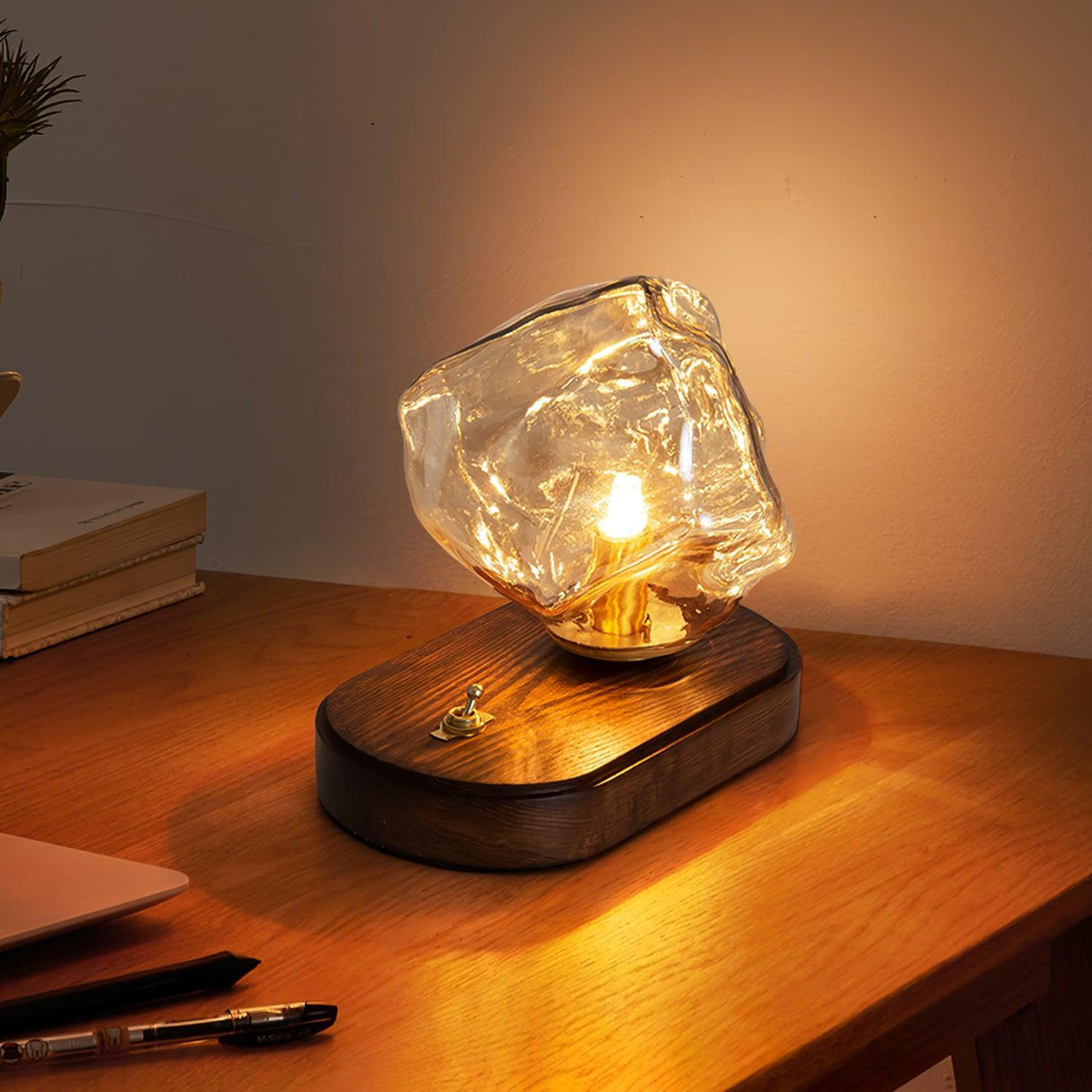 Glacivale Eisstein Glas Tischlampe | Modernes Design | Stimmungslicht | Elegante Dekoration für Wohnzimmer und Schlafzimmer
