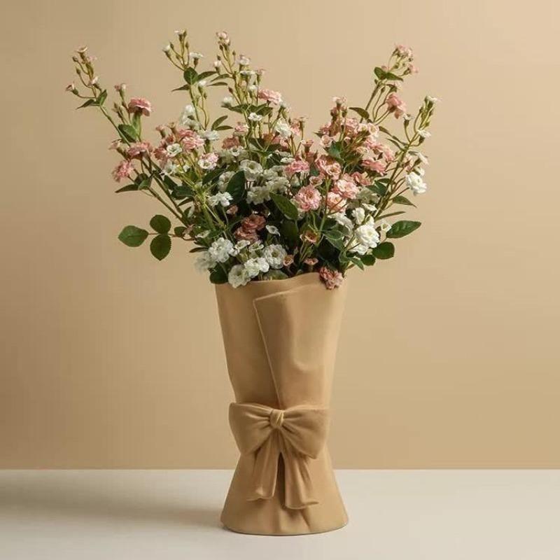 Veloura Schleifen-Keramik Vase | Elegante Deko | Zeitloses Design | Für Wohnzimmer & Schlafzimmer
