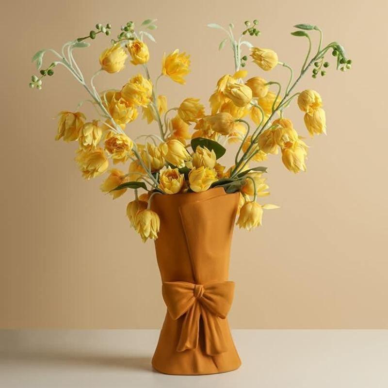 Veloura Schleifen-Keramik Vase | Elegante Deko | Zeitloses Design | Für Wohnzimmer & Schlafzimmer