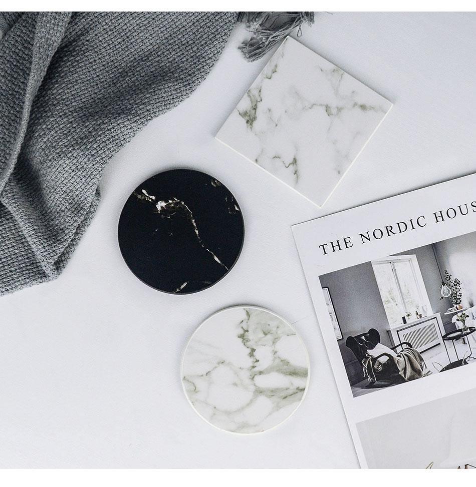 Coastline Vegan Leder-Untersetzer Set | Marmor-Optik | Stilvoller Schutz für Oberflächen