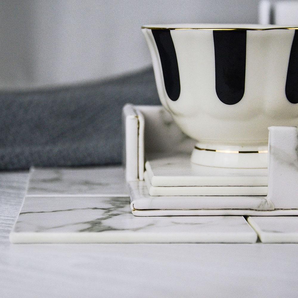 Coastline Vegan Leder-Untersetzer Set | Marmor-Optik | Stilvoller Schutz für Oberflächen