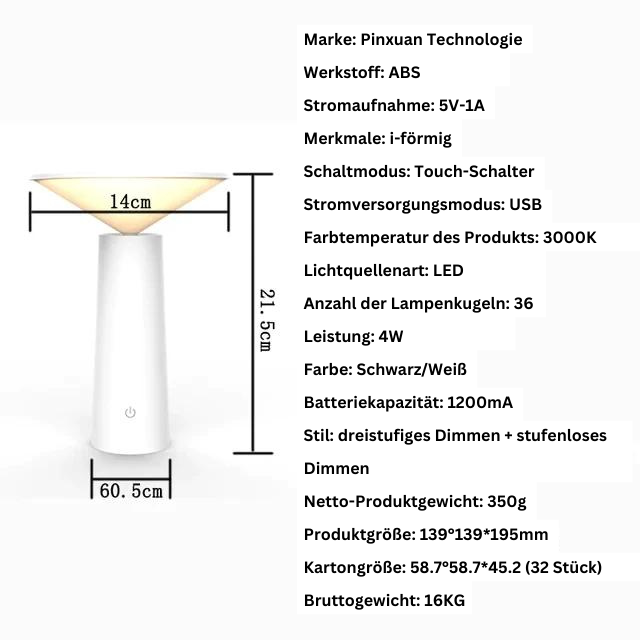 GlowNova Kabellose LED Tischlampe | Tragbare Leuchte | Dimmbares Stimmungslicht | Modernes Design für Innen und Außen