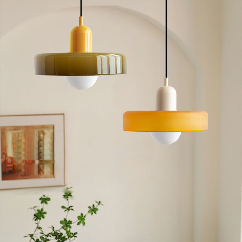 BauArt Pendelleuchte aus farbigem Glas | Elegante Hängeleuchte im Bauhaus-Stil | Designlampe für Wohnzimmer & Esszimmer