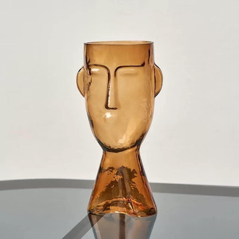 Visari Glas Vase mit Gesichtsmotiv | Handgefertigt | Kunstvolles Design | Dekoration für Zuhause