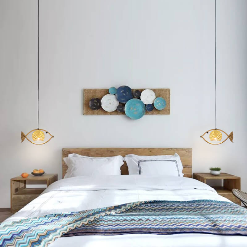 FishLoom Kreative Pendelleuchte | Fischform aus Hanfseil & Weidengeflecht | 1-flammige LED-Hängeleuchte | Rustikale Deko