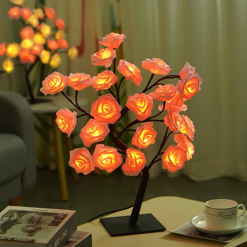 RoseTree USB Tischlampe | LED Rosenbaum mit 24 Lichtern | Warmweiß | Dekorative Stimmungsbeleuchtung